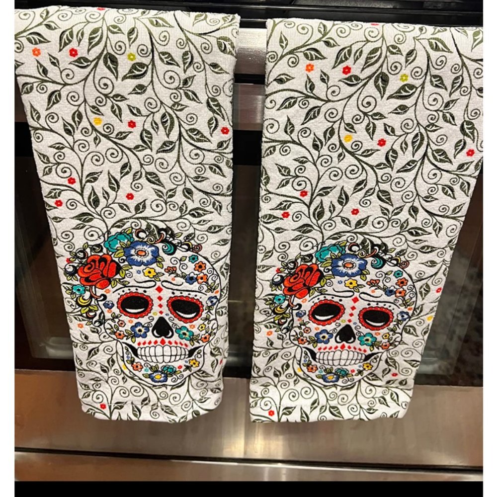 Halloween Kitchen Towels Skull Decor Holiday Party Decorations Decorative Floral